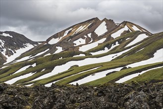 Rhyolite mountains with snow residues Landmannalaugar