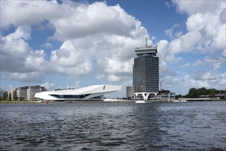 View over the Amstel to the EYE Film Institute Netherlands at the IJpromenade