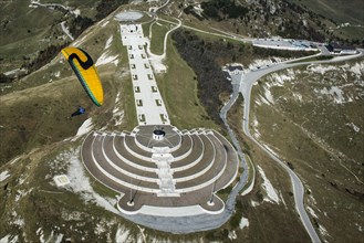 Paraglider over Monument at Monte Grappa