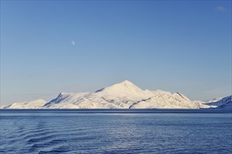 Moon over snowy island