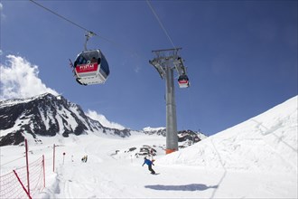 Gondolas over ski area