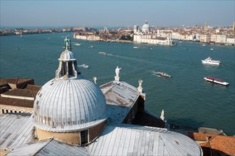 View from the tower of the church San Giorgio Maggiore over the lagoon to the Punte della Dogana