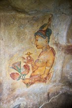 Rock painting fresco of maiden