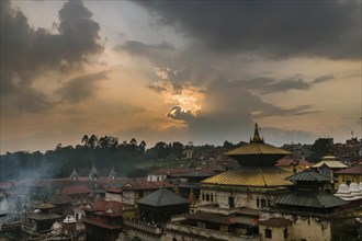 Sunset over the buildings of Pashupatinath temple
