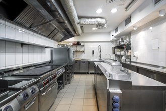 Commercial kitchen in a restaurant with stainless equipment