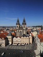 View from the Old Town Hall Tower on the Old Town Square with Tyn Church