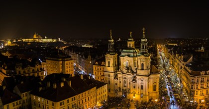 Prague's historic centre with Church of St. Nicholas at Old Town Square