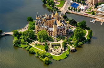Castle Schwerin with castle garden and castle lake