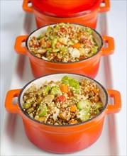 Quinoa couscous with vegetables in a small pot