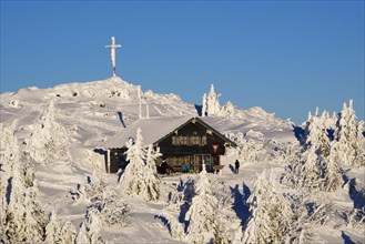Summit cross on Zwieseler Cottage in Snow