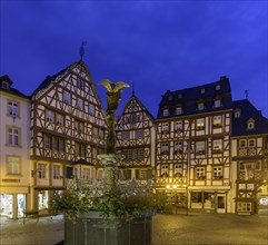 Half-timbered houses at the market place with Michaelsbrunnen