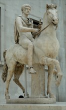Roman statue of a young man on horseback on Inner courtyard in British Museum
