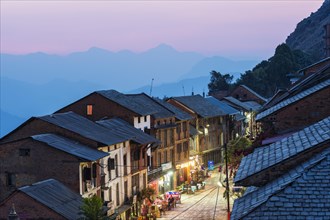 Night street scene in the mountain village