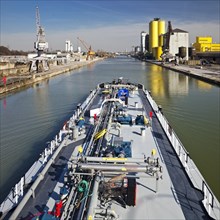 Cargo ship on the Datteln-Hamm Canal in city port