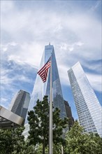 American flag in front of One World Trade Center