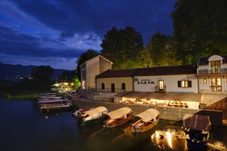 Excursion boats at dusk