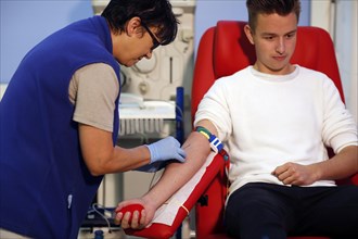 Patient collecting blood at the transfusion ward of a hospital