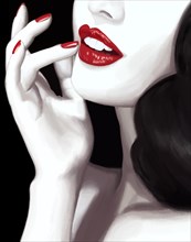 Woman's mouth with bright red lipstick on her lips