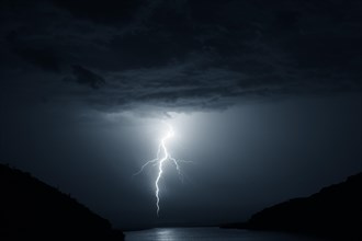 Thunderstorm with lightning over the sea