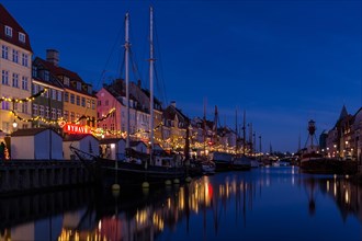 Houses at Nyhavn waterfront with Christmas decorations