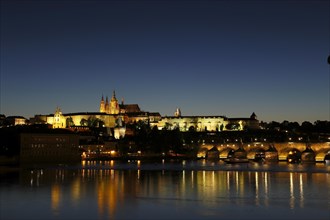 View on Prague Castle and Charles Bridge at night