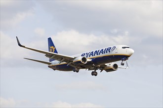 Airplane of Ryanair in landing approach