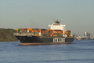Container ship Nyk Line on Elbe river
