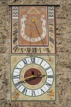 Tower clock and sundial at the Romerturm