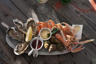 Plate with assorted seafood