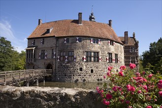 Vischering Castle with roses and moat