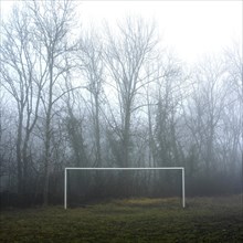 Soccer goal in the mist