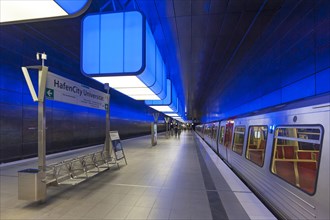 Modern metro station with changing play of colors
