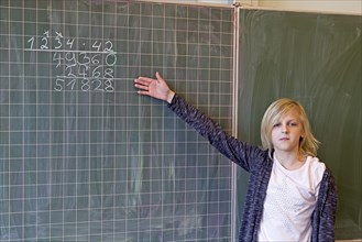 Student calculating on the blackboard