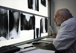 Radiologist evaluates x-ray photographs