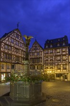 Half-timbered houses at the market place with Michaelsbrunnen