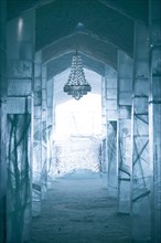 Entrance hall with chandelier made of ice