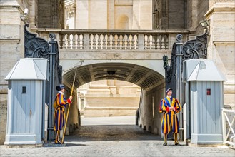Sentry guards of the Swiss Guards at the Vatican Basilica