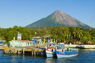 Ferry port Moyogalpa on the island of Ometepe with the volcano Concepcion