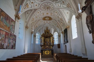 Interior with altar of Chapel of Maria Schutz in Fischbachau