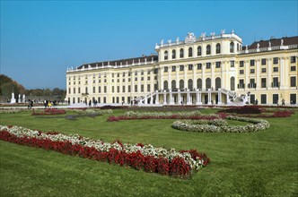 Schonbrunn Palace with flower bed