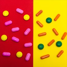Colorful pills and candy