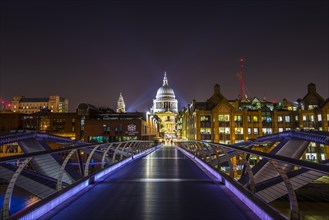 Illuminated Millennium Bridge and St. Paul's Cathedral