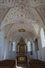 Interior with altar of Chapel of Maria Schutz in Fischbachau