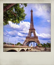 Polaroid photo of Bridge Iena and Eiffel Tower