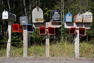 Traditional American mailboxes on the street