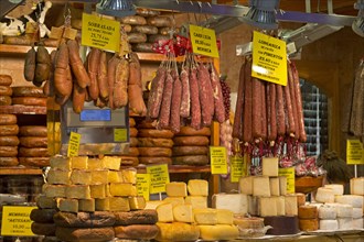 Stall with sausages and cheeses