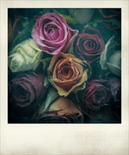 Polaroid effect of bouquet of roses