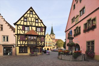 Old town with fountain and church Church of St. Anna