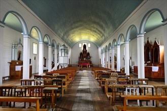 Interior of the wooden church Iglesia de Nuestra Senora del Patrocinio