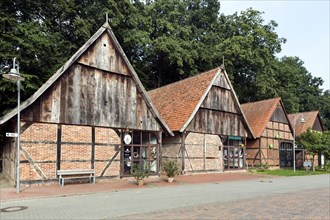 Barn district with historic barns in half-timbered style